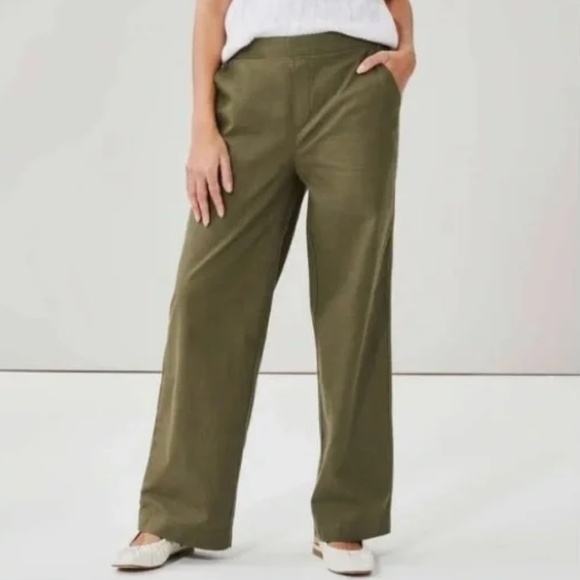 Cristina B Linen Blend Straight Leg Pull On Pants - Picture 2 of 9